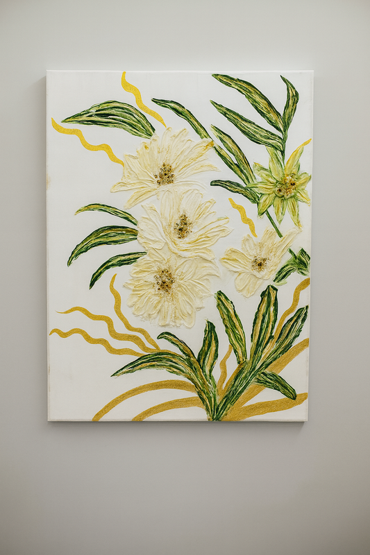 El Yapımı Dokulu Çiçek Desenli Duvar Tablosu